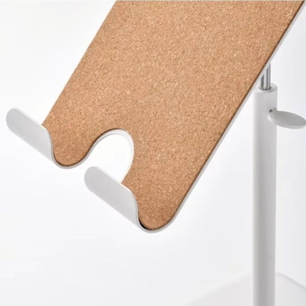 Adjustable Tablet Stand With Accessory Hanger And Cork Surface - Silver & White - Picture 7 of 10